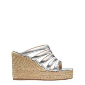 STUART WEITZMAN Lilyana Silver Leather Wedges Sz 7.5 NEW
